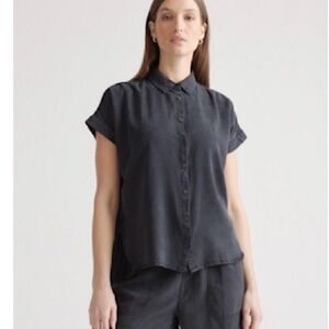 Quince Vintage Wash Tencel Camp Shirt Washed Black Sz S